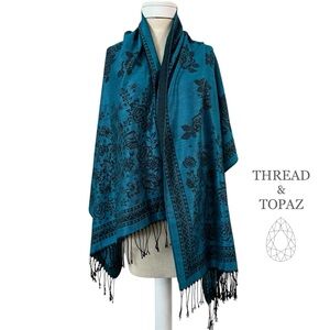Blue & Black Rose Pattern Pashmina Scarf
